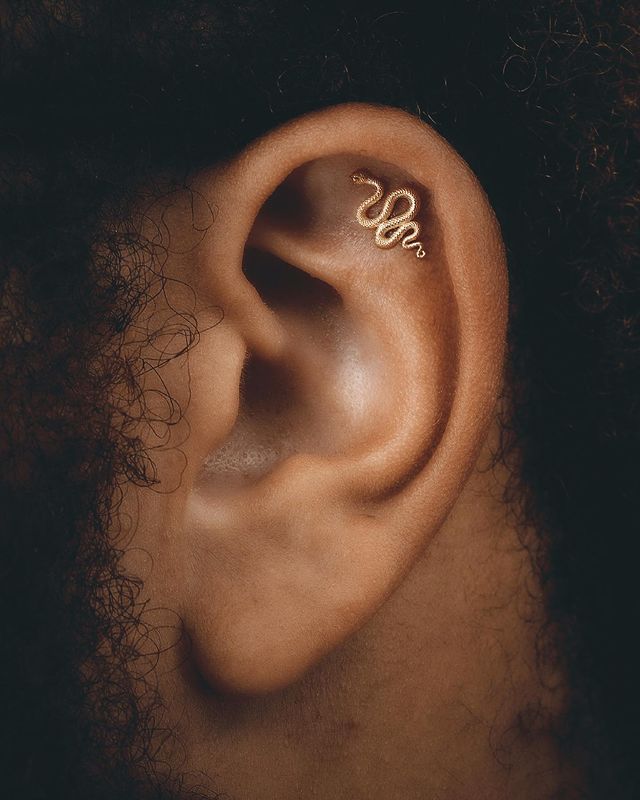 Schattige oorpiercing met slangvormige oorbellen