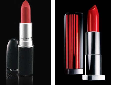 Collage afbeelding van MAC's Ruby Woo en Maybelline Color Sensational Lipstick in Red Revival