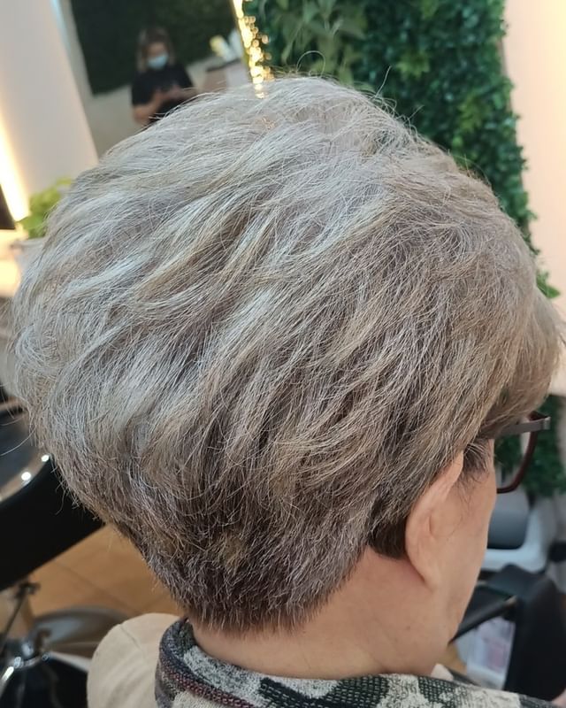 Digitale permanent op kort grijs haar
