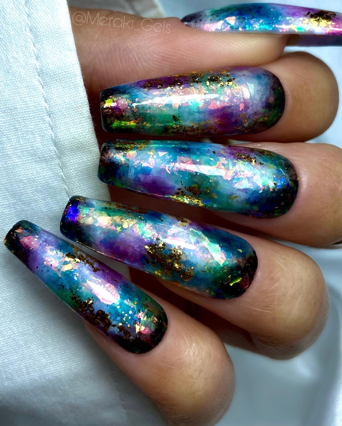 Lange vierkante opaal Galaxy nagels