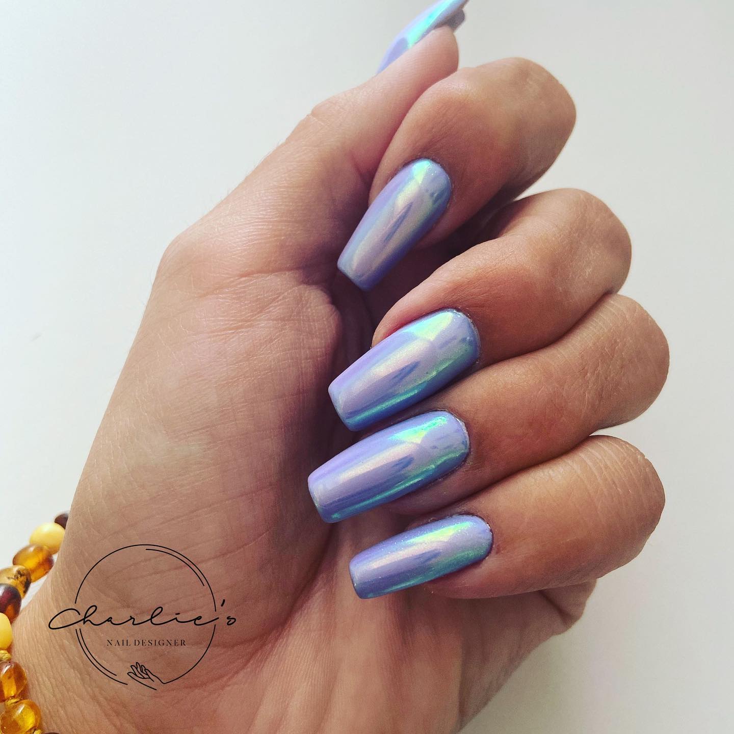 Lange vierkante chroom lichtblauwe nagels
