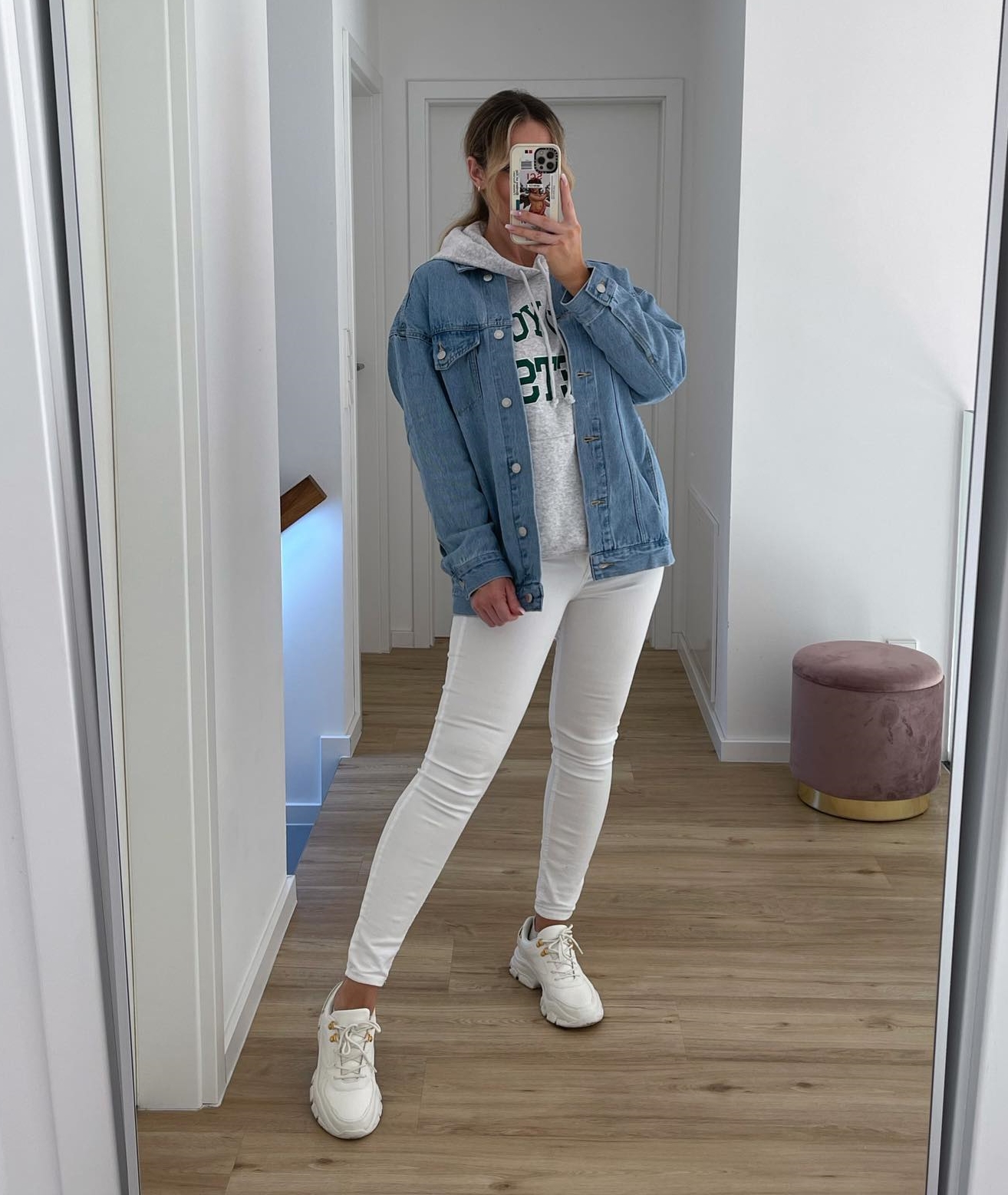 Skinny Witte Jeans met Denim Jas