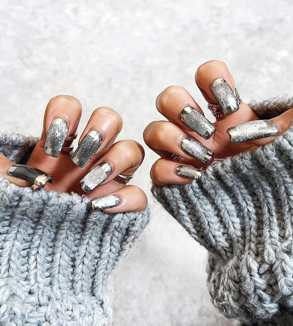 Zilveren nagels met glitter