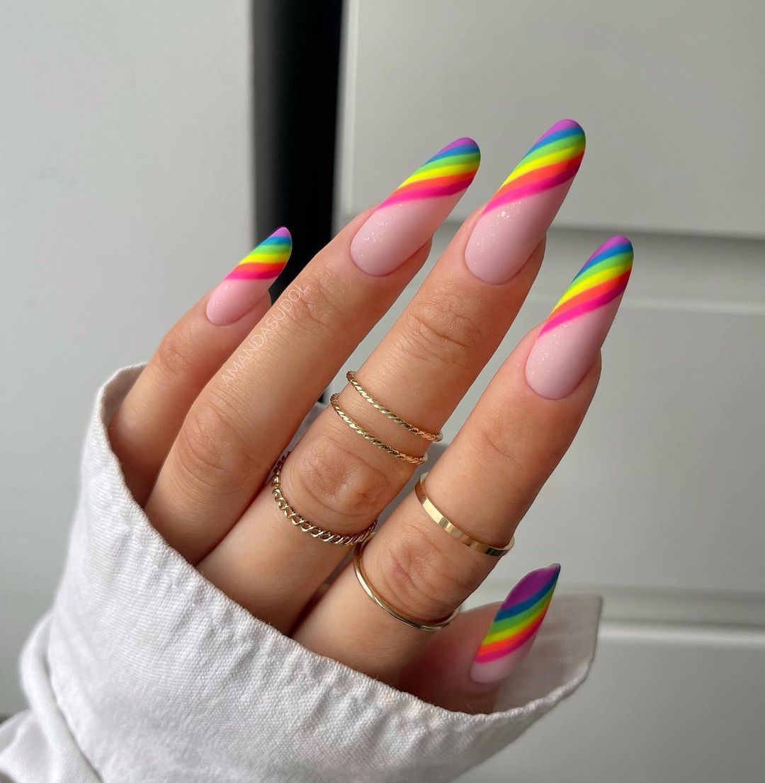 Long Round Rainbow Matte Nails