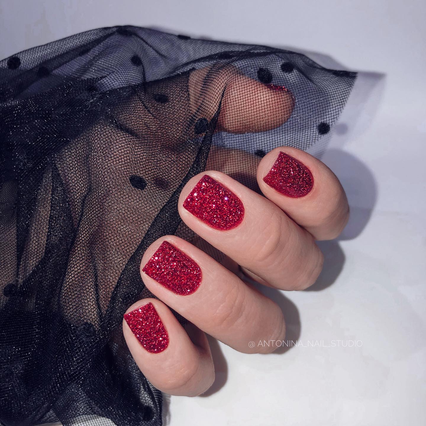 0Korte Rode Glitter nagels