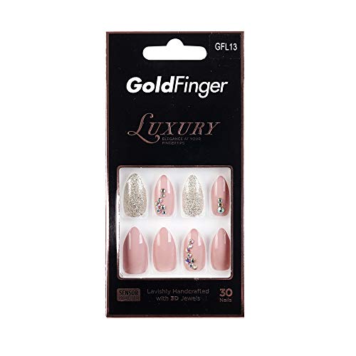 Kiss Gold Finger Luxe Nagel Rijkelijk Handgemaakt met 3D Juwelen