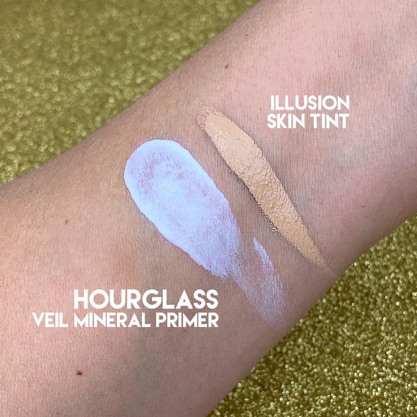 Zandloper Cosmetica Veil Mineral Primer en Illusion Skin Tint Swatch