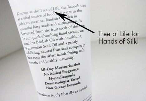 Burt's Bees Ultimate Care Hand Cream Beschrijving tekst in de verpakking met levensboom voor handen van zijde tekst