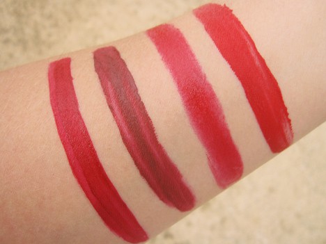 Dark Crimson Velvets: Zandloper Opaque Rouge Liquid Lipstick in Icon, Make Up For Ever Aqua Rouge in #9 Swatches