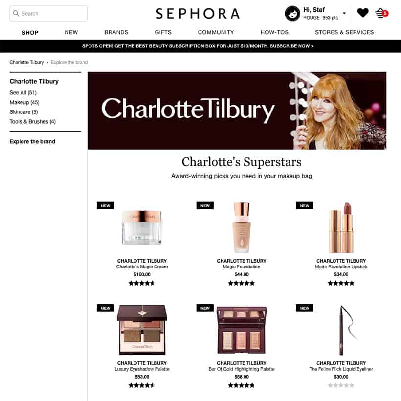 Charlotte Tilbury wordt verkocht op Sephora 13 september 2018