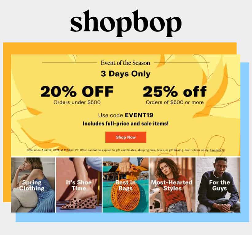 Shopbop voorjaarsverkoop 2019