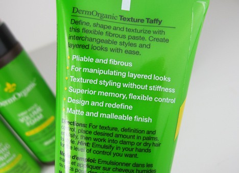 DermOrganic Texture Taffy groene verpakking met tekstbeschrijving