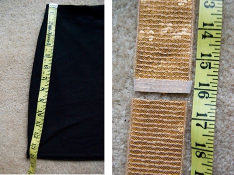 De lengte van de rok meten met behulp van het meetlint